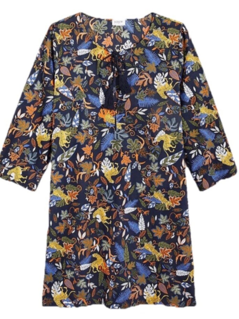 J. Crew Jungle Tropical Print Blue Tunic Cover-Up Beach Dress Small Oversized